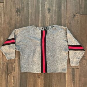 Say What Gray Striped Short Length Sweater Jr L